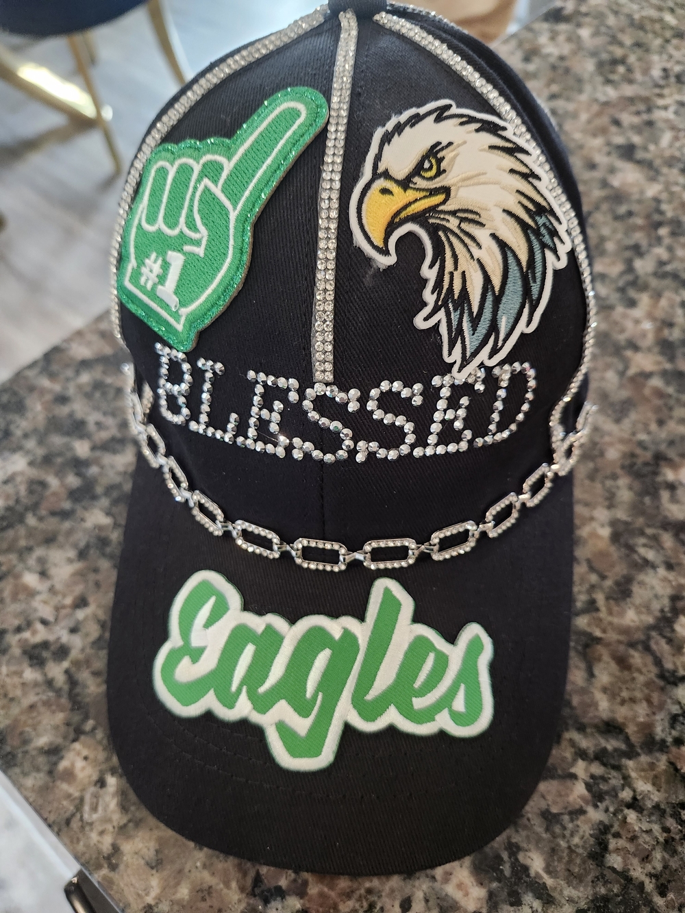 Eagles Rhinestone Trucker Hat in Black & Green